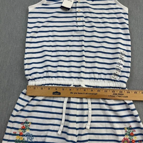Polo Ralph Lauren Girls Large 12-14 White Blue‎ Striped 100% Cotton Mesh Romper